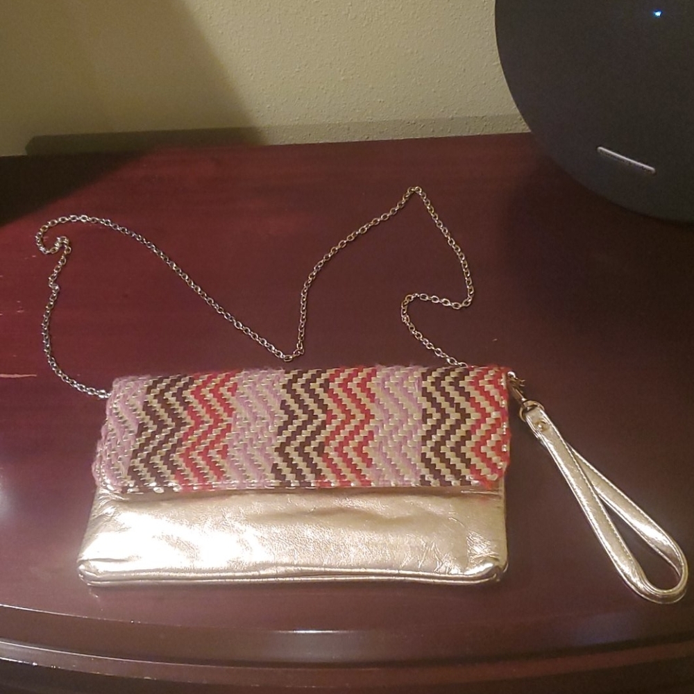 Metallic Chervon Clutch